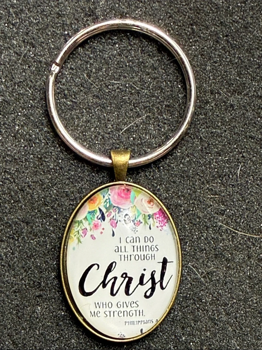 Floral 'Christ' Inspirational Keychain Pendant - Gold Tone BEAUTIFUL PIECE
